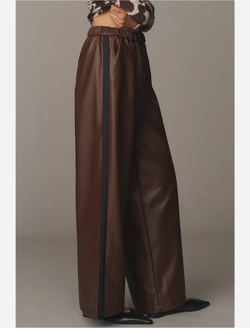 Maeve Anthropologie Brown faux leather track pants wide leg women’s m medium